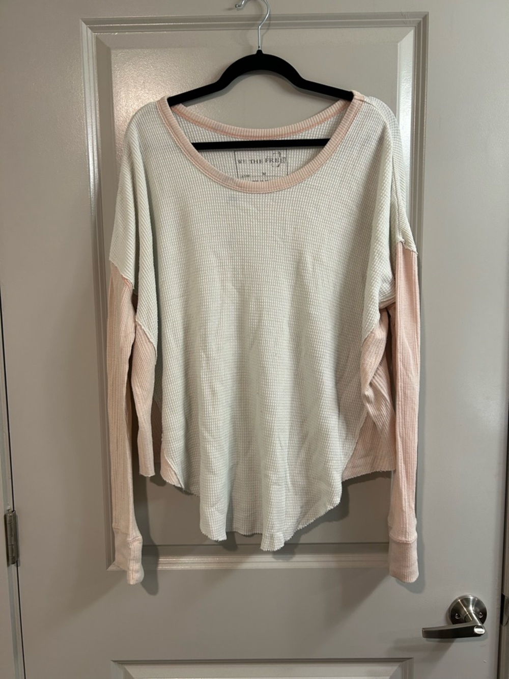 Light Pink and Cream Waffle Free People Long-Sleeve Top - Picture 1 of 7
